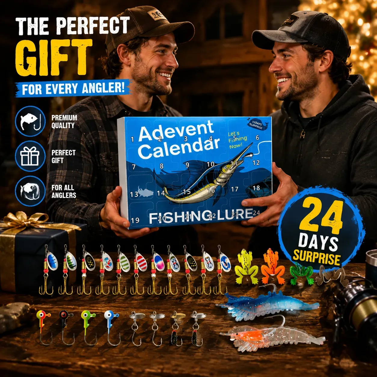 Fishing advent calendar 2026 Lure Set – Premium Xmas Surprise Fishing Bait Gift for Father, Grandpa, Brother, Boyfriend