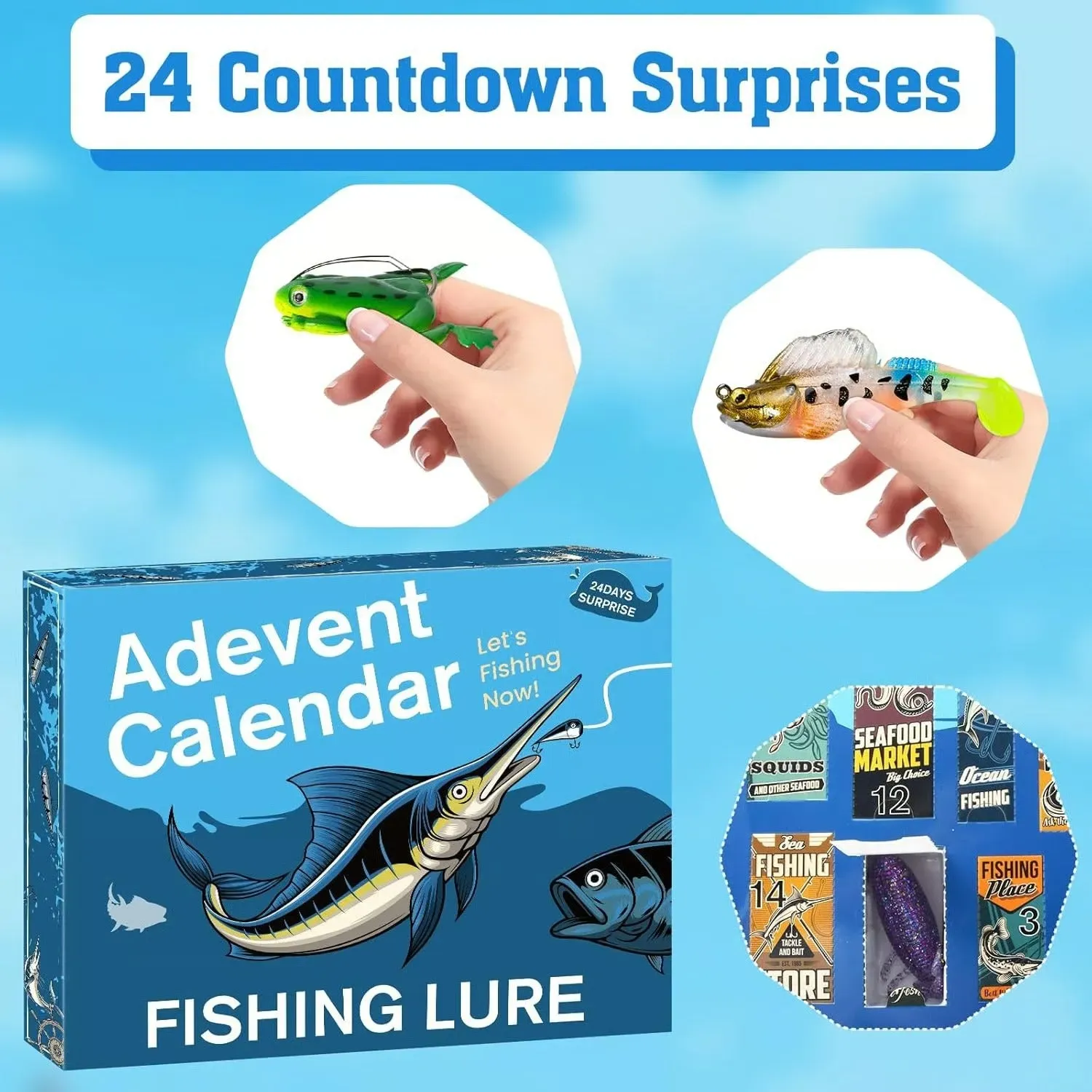 Fishing advent calendar 2026 Lure Set – Premium Xmas Surprise Fishing Bait Gift for Father, Grandpa, Brother, Boyfriend