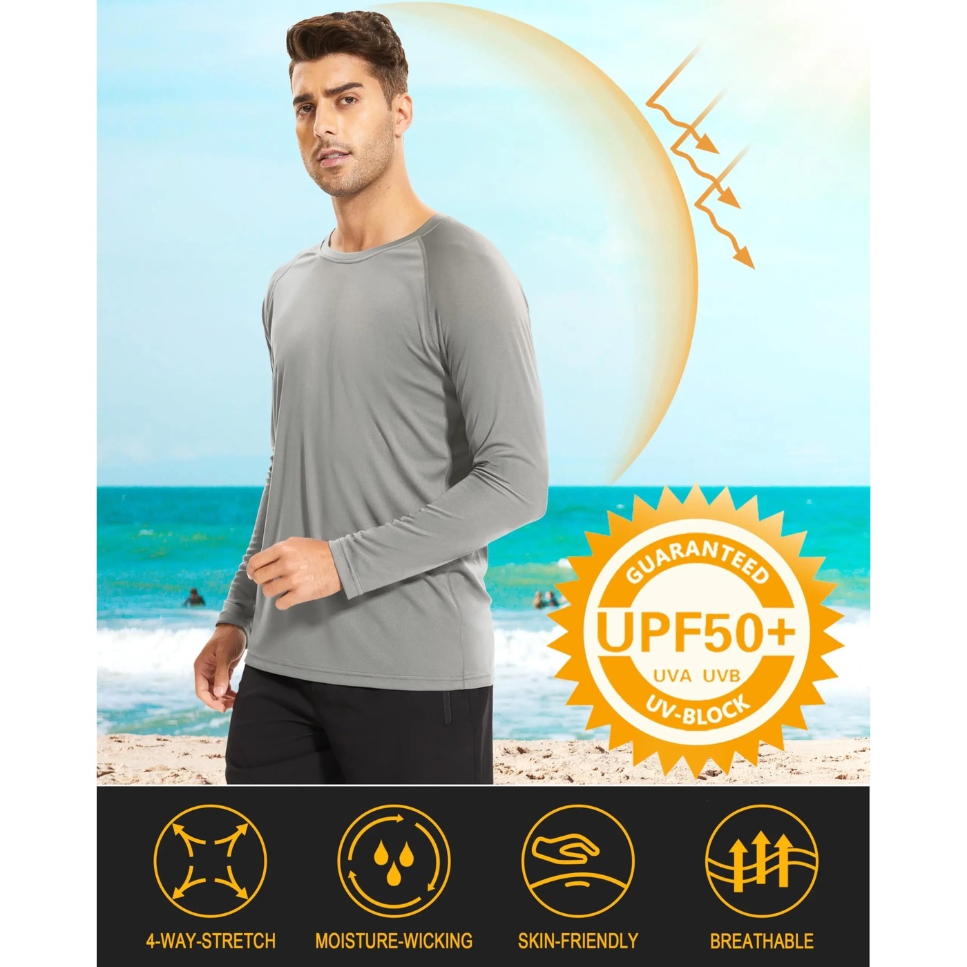 Men's UPF 50+ Quick-Dry Long Sleeve Sun Shirt Multi-Pack - Lightweight Outdoor UV Protection Tee