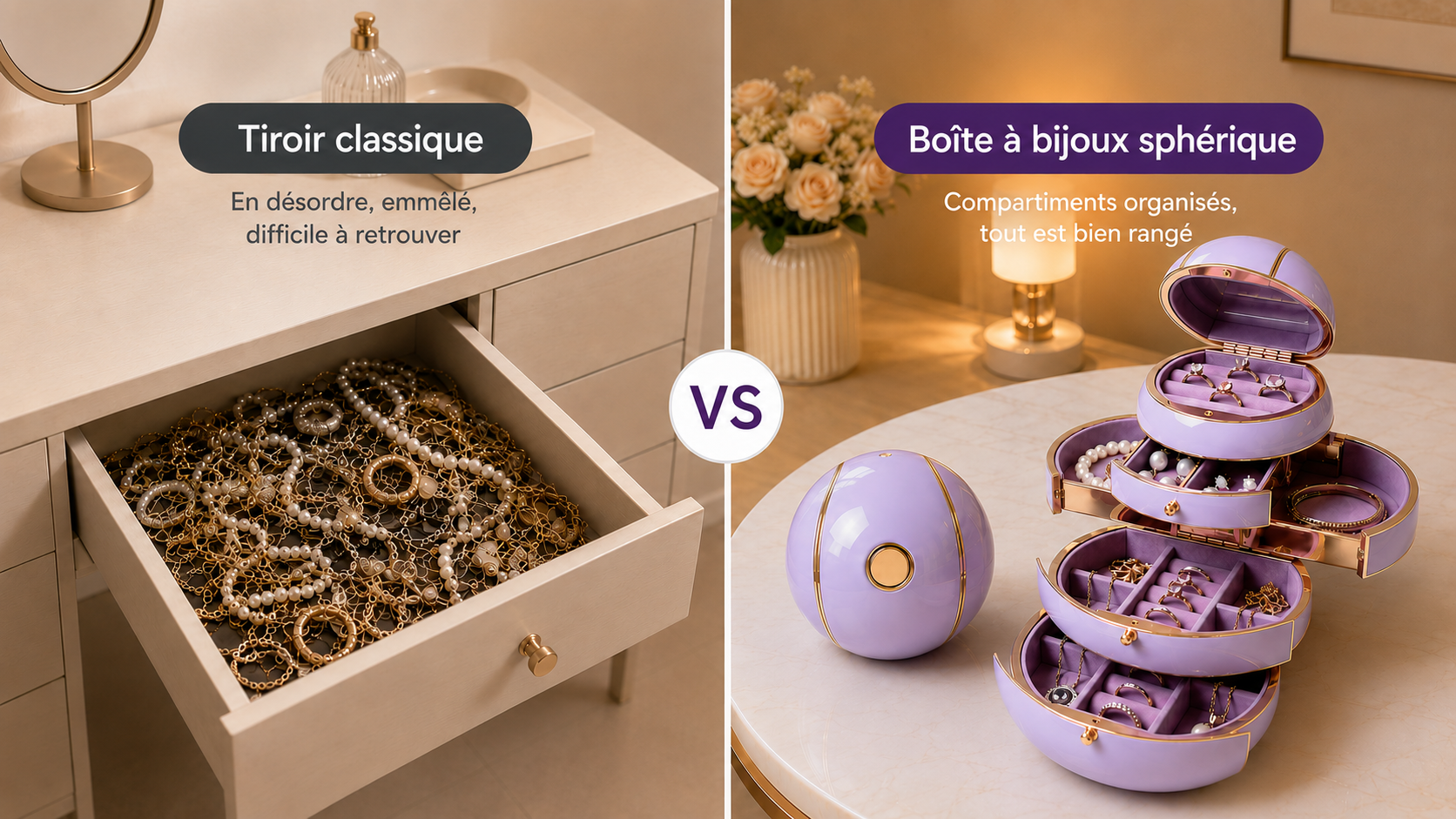Bijoux emmêlés et superposés dans une boîte de rangement ordinaire