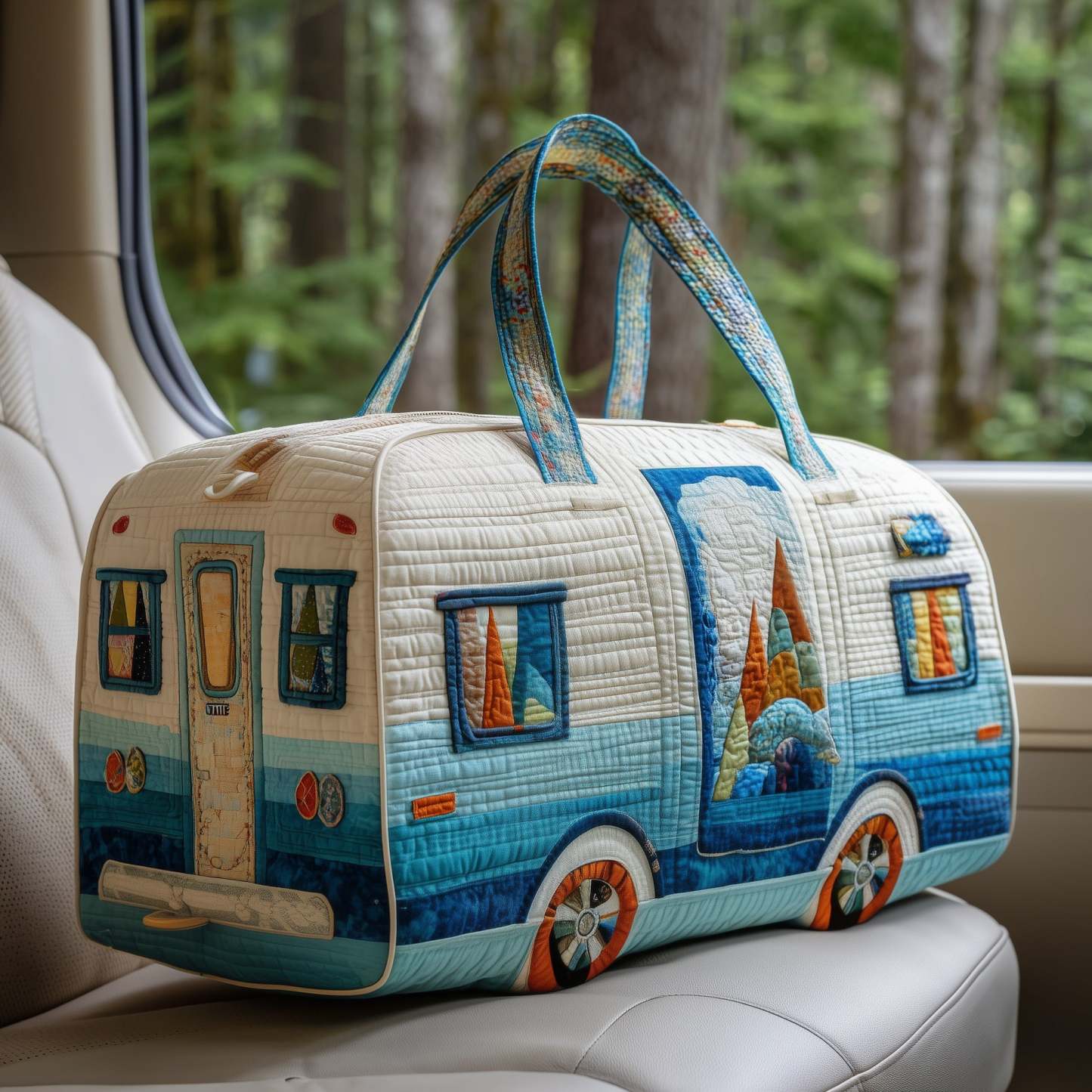 Hippie Van Quilted Duffle Bag – Retro Boho Travel & Weekender Bag