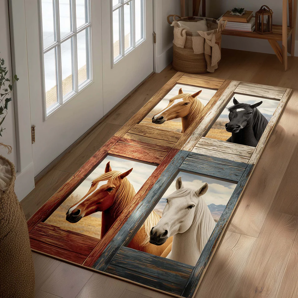 3D Calm Pasture Quilted Runner Rug  | Horse