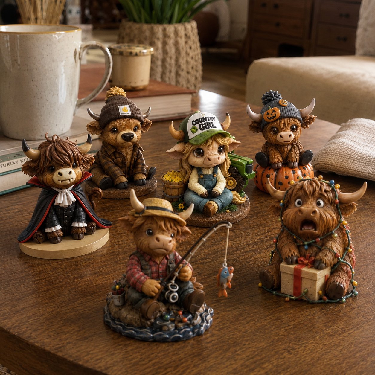 Highland Cow Christmas collectible display