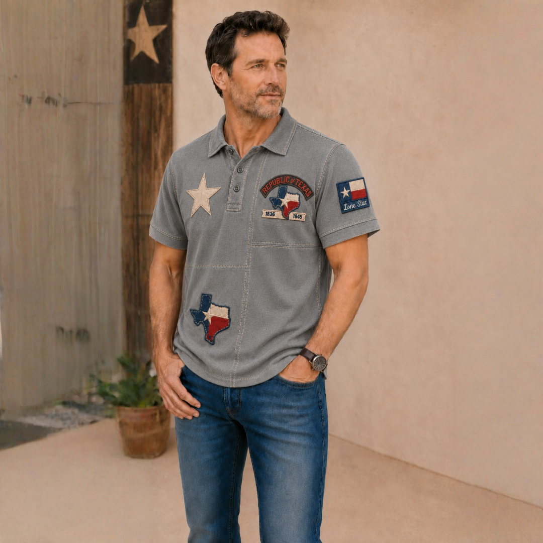 Men's Vintage Print Casual Polo Shirt – Celebrate Texas Pride in Style