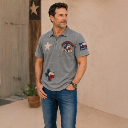 Men's Vintage Print Casual Polo Shirt – Celebrate Texas Pride in Style
