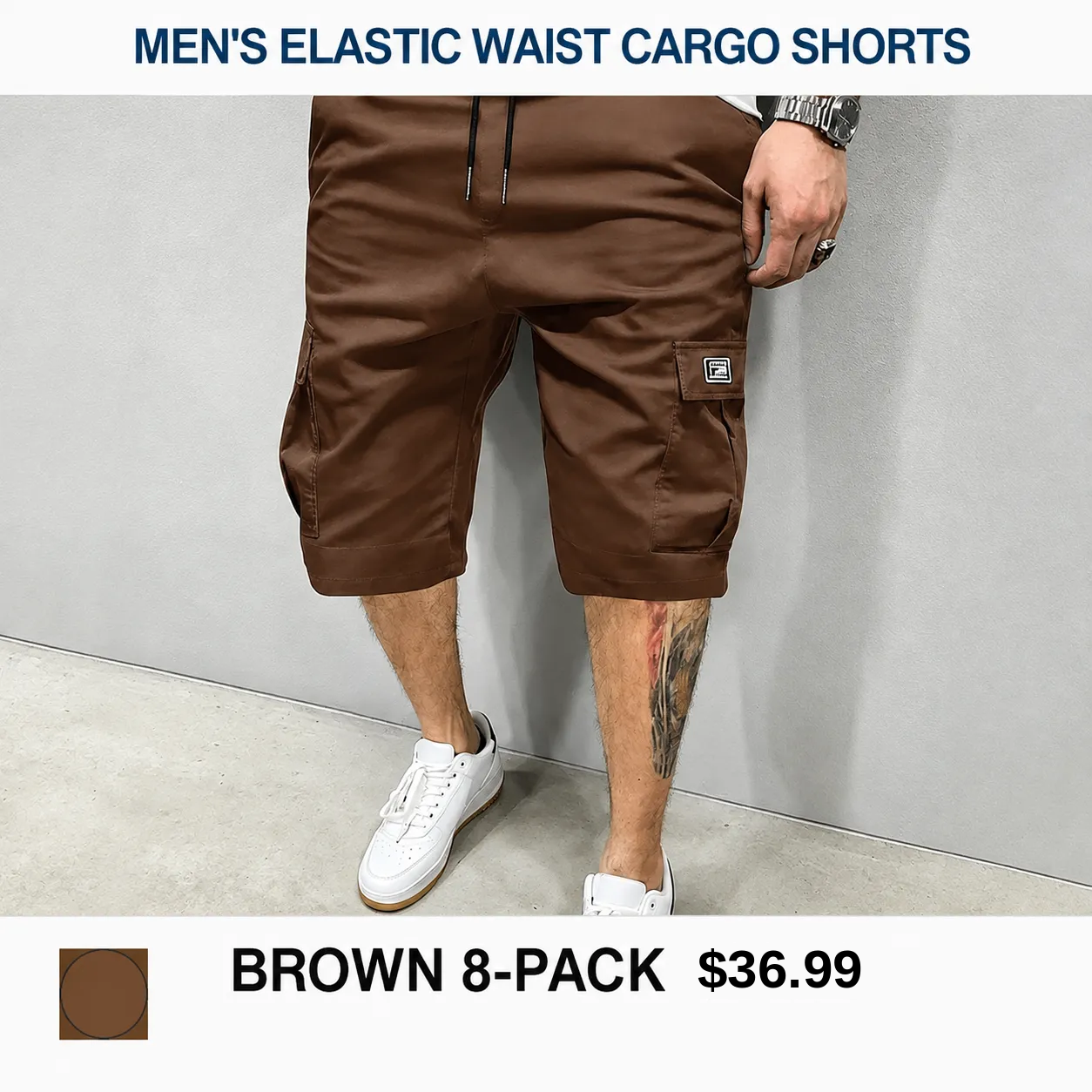 Men's 8-Pack Elastic Waist Drawstring Cargo Shorts