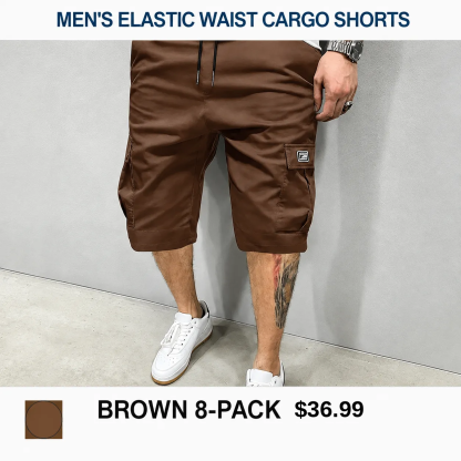Men's 8-Pack Elastic Waist Drawstring Cargo Shorts