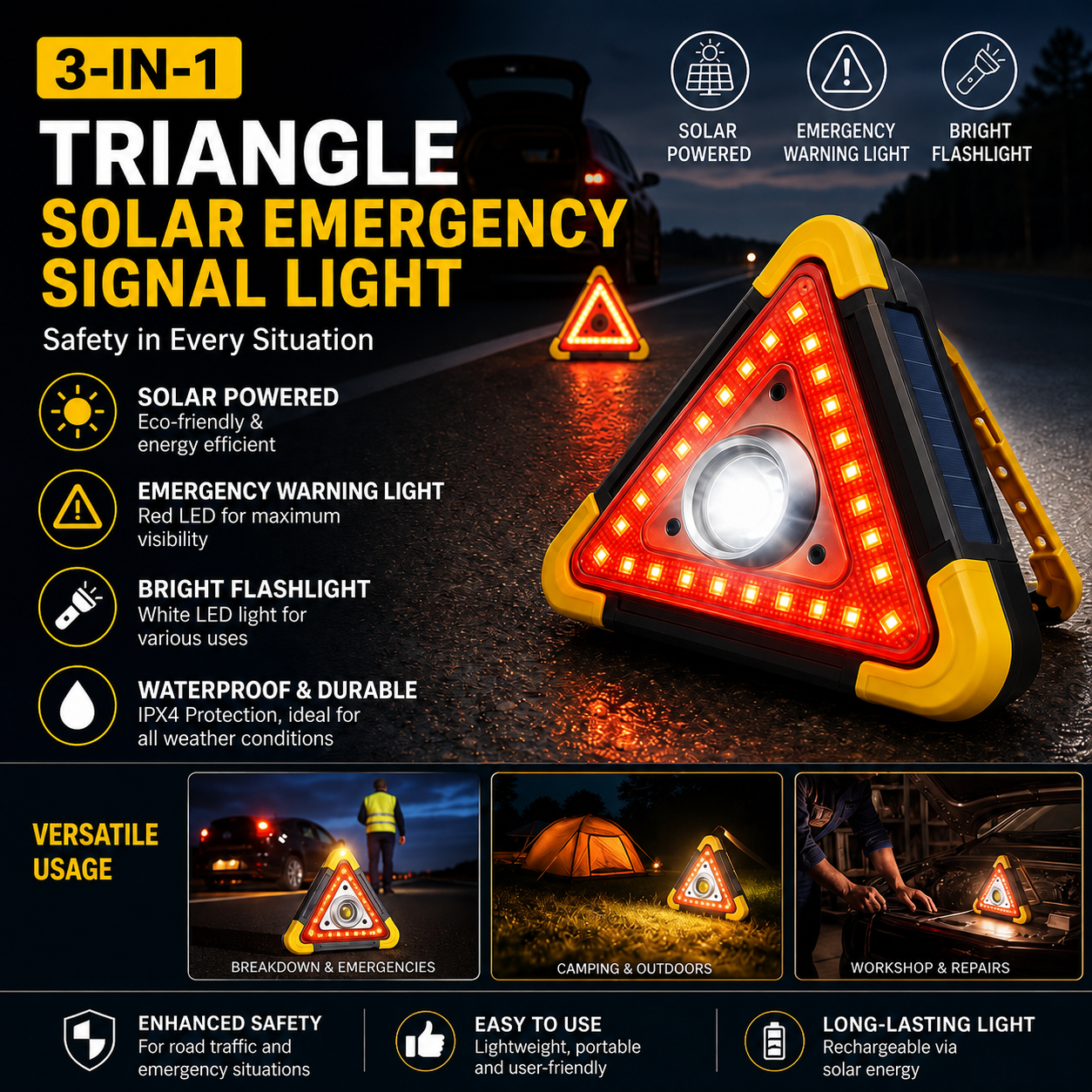 🚗 Super Value Deal – 48% OFF 🆘 3-in-1 LED Emergency Light – Perfect for breakdowns, camping, and travel! Combines a warning light, work light, and power bank in one 🔦🔋