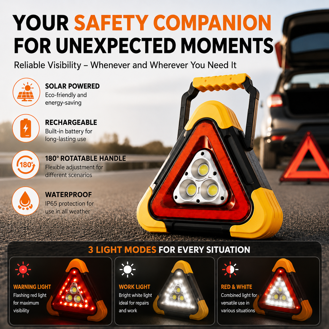 🚗 Super Value Deal – 48% OFF 🆘 3-in-1 LED Emergency Light – Perfect for breakdowns, camping, and travel! Combines a warning light, work light, and power bank in one 🔦🔋