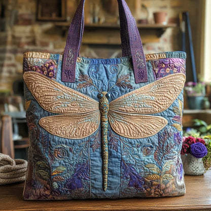 Whispered Wings of the Woodland — Dragonfly Quilted Tote Bag ✨🐉