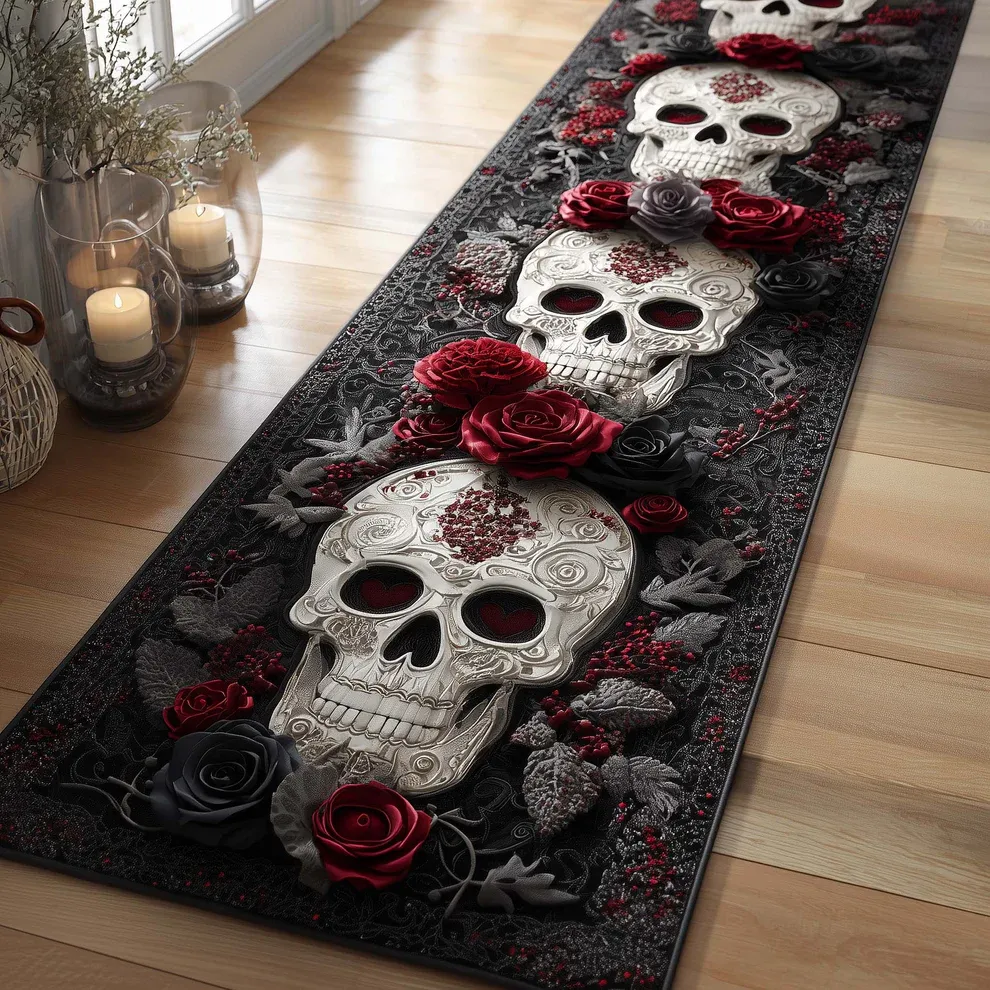 3D Fungus Skull Quilted Runner Rug  | Skull