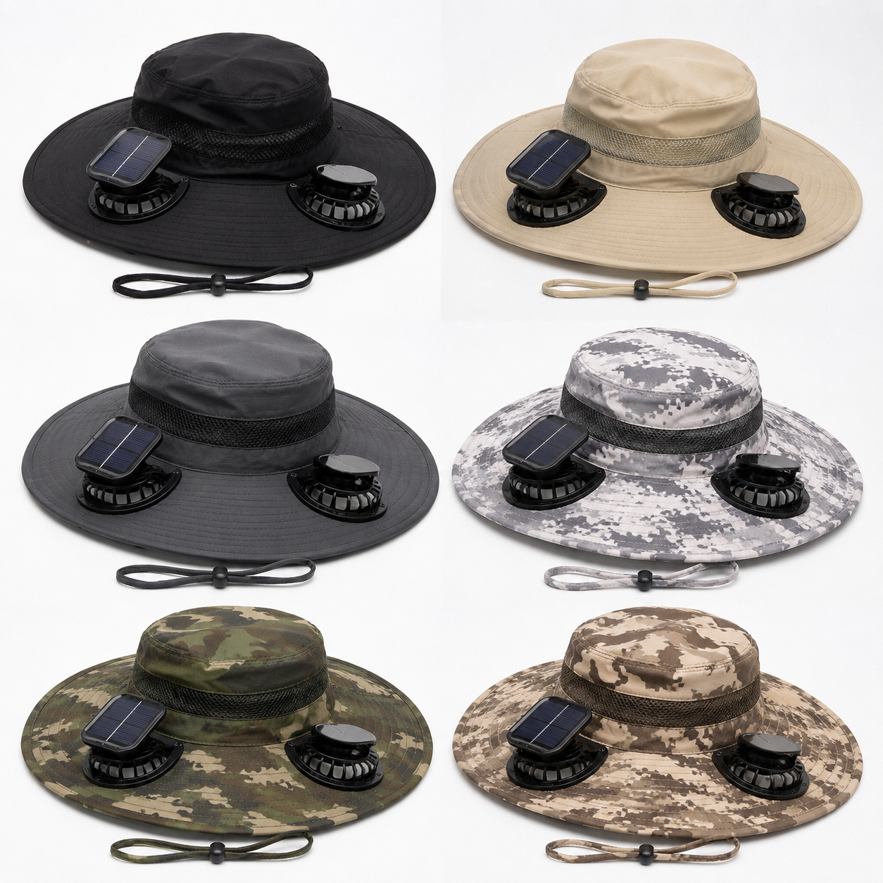 Image collage showing available colors: black, khaki, dark gray, camouflage gray, camouflage green, camouflage khaki