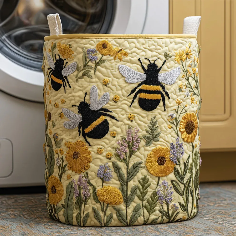 Bee Pollen Garden Quilted Laundry Basket | Bee