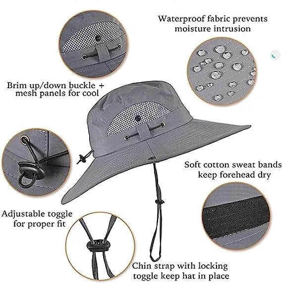 Image showing lightweight breathable mesh layer and sweatband details of the solar fan sun hat