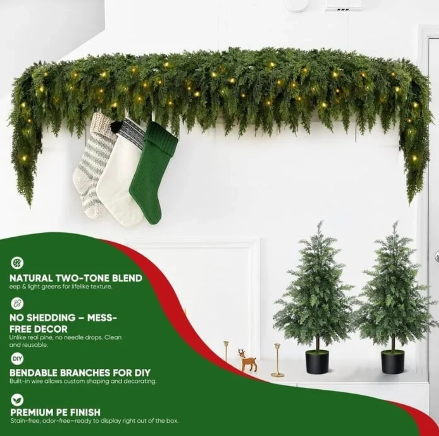 🎄💥BUY 1 GET 1 FREE (2 PCS) | Lifelike Winter Pine Greenery for Christmas Mantle, Table & Wall Decor