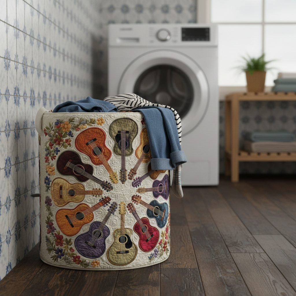 Guitar Circle Quilted Laundry Basket | Guitar