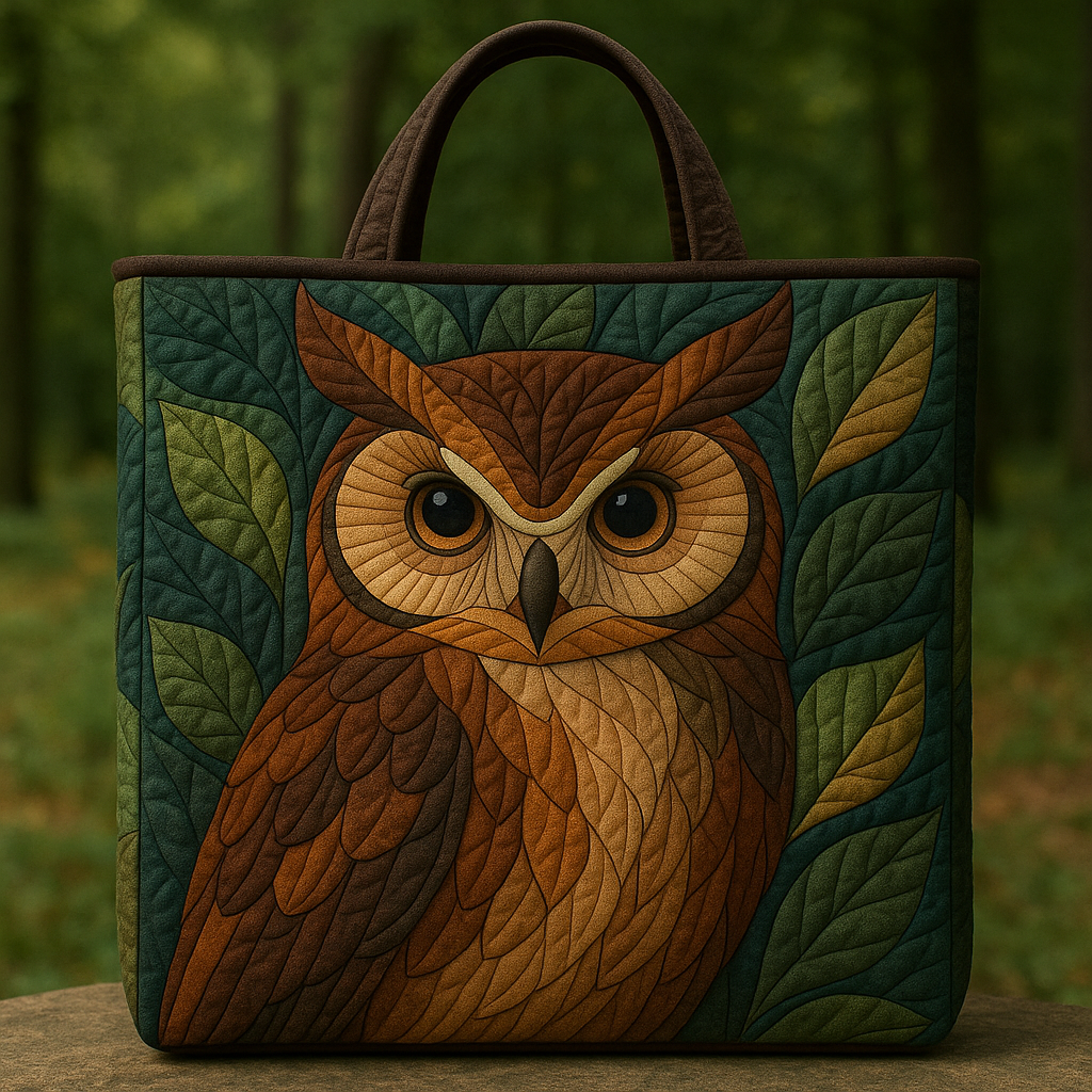 Forest Owl Quilted Tote Bag ⚡ Nature-Inspired Patchwork Style