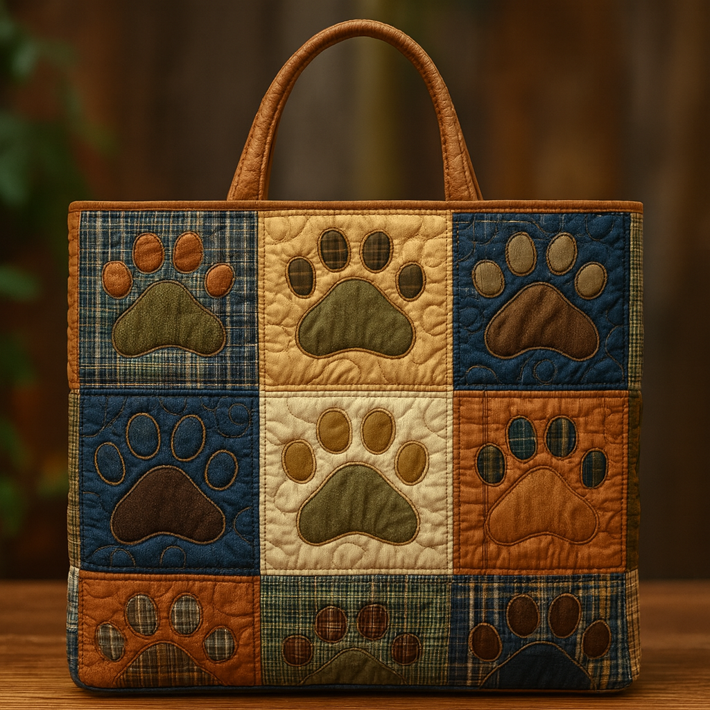 Trails of Comfort — Quilted Paw Patchwork Tote Bag ✨