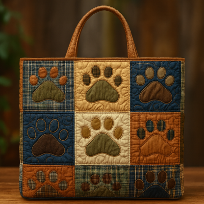 Trails of Comfort — Quilted Paw Patchwork Tote Bag ✨