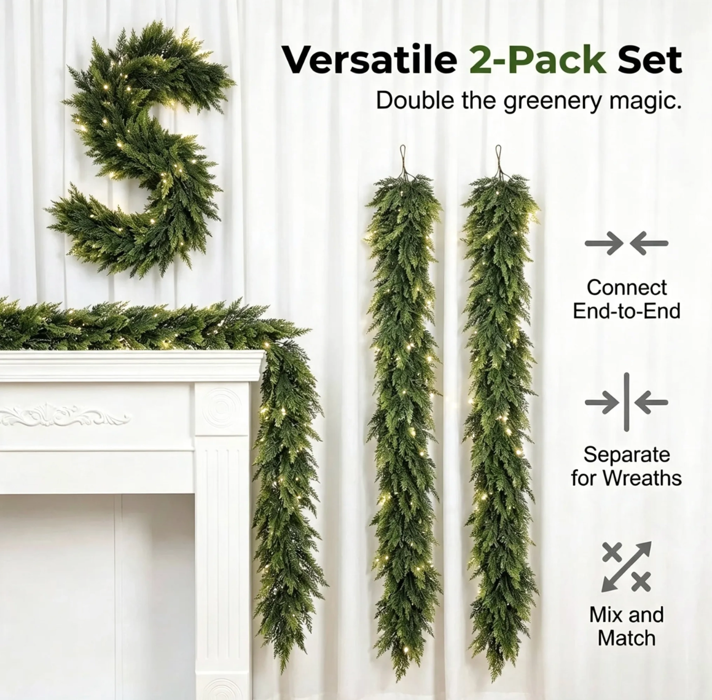 🎄💥BUY 1 GET 1 FREE (2 PCS) | Lifelike Winter Pine Greenery for Christmas Mantle, Table & Wall Decor