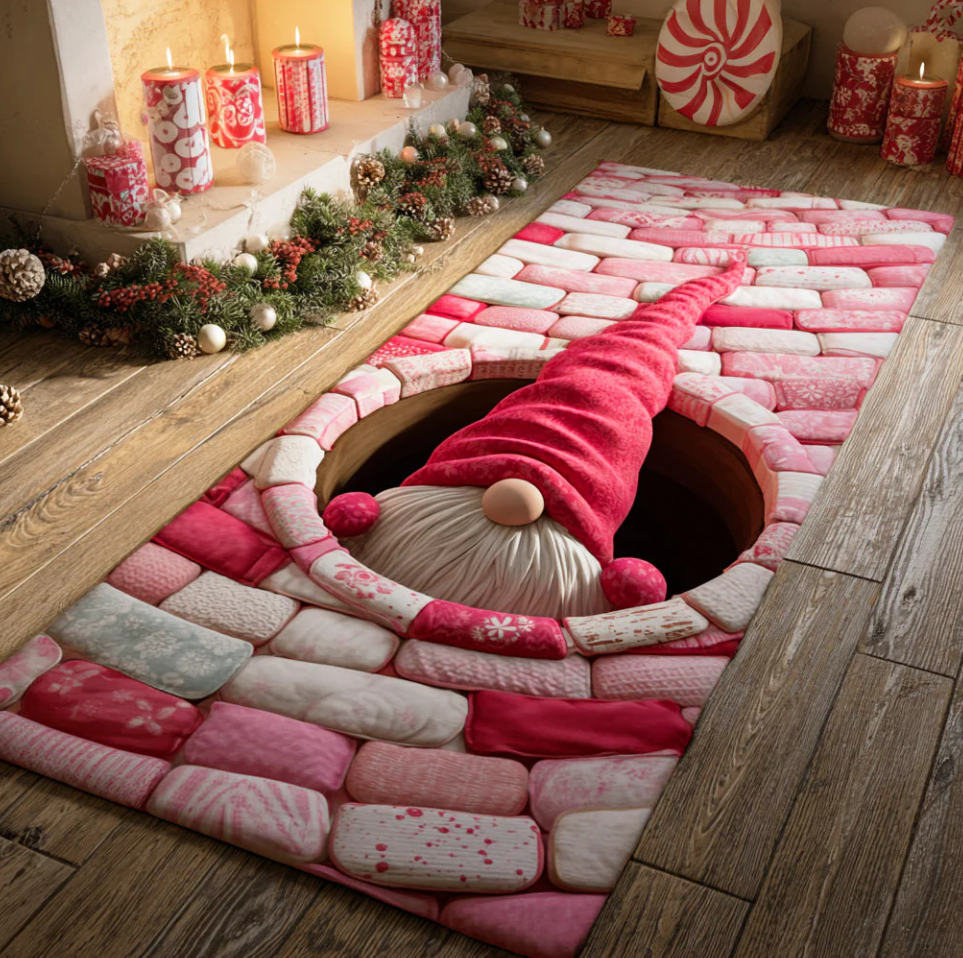 Immersive Illusion Hallway Quilted Runner Rug Carpet with Dragon Train Gnome Themed Pattern Non-Slip Durable Polyester Floor Mat for Home Decoration