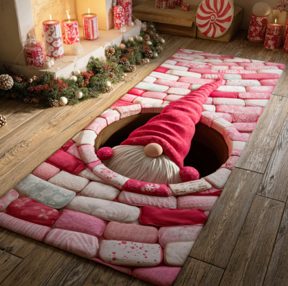 Immersive Illusion Hallway Quilted Runner Rug Carpet with Dragon Train Gnome Themed Pattern Non-Slip Durable Polyester Floor Mat for Home Decoration