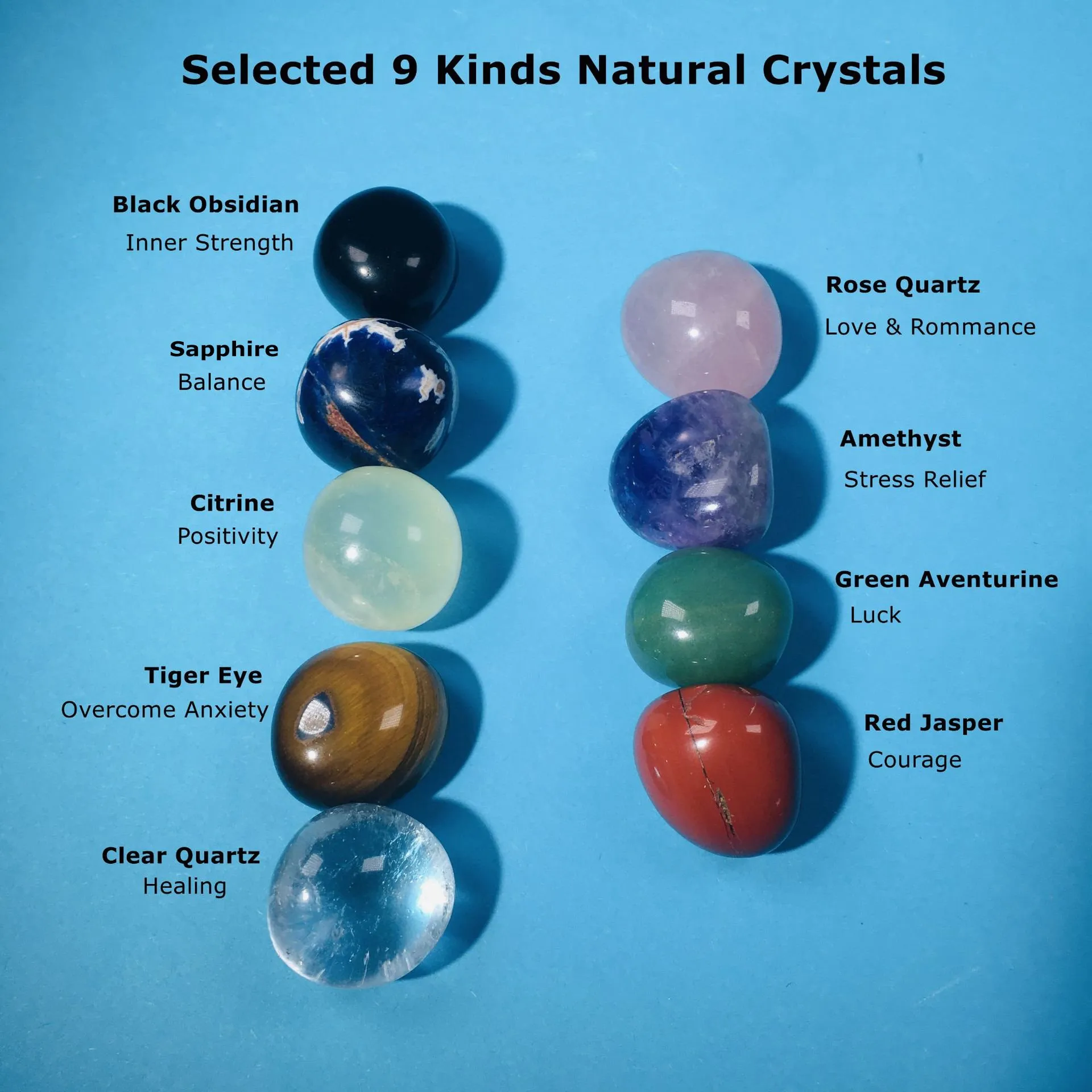 Selected 9 kinds natural crystals for crystal holder necklace