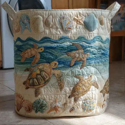 Turtle and Ocean Quilted Laundry Basket