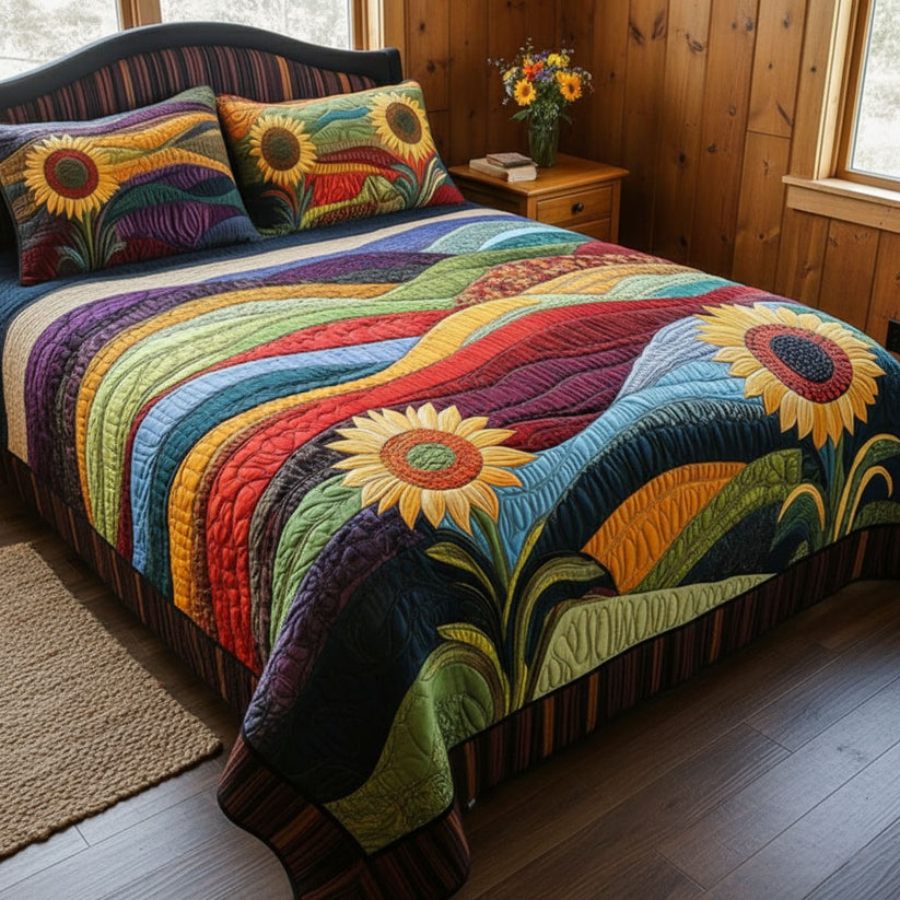 Country Sunflower Dreams 3-Piece Quilted Bedding Set