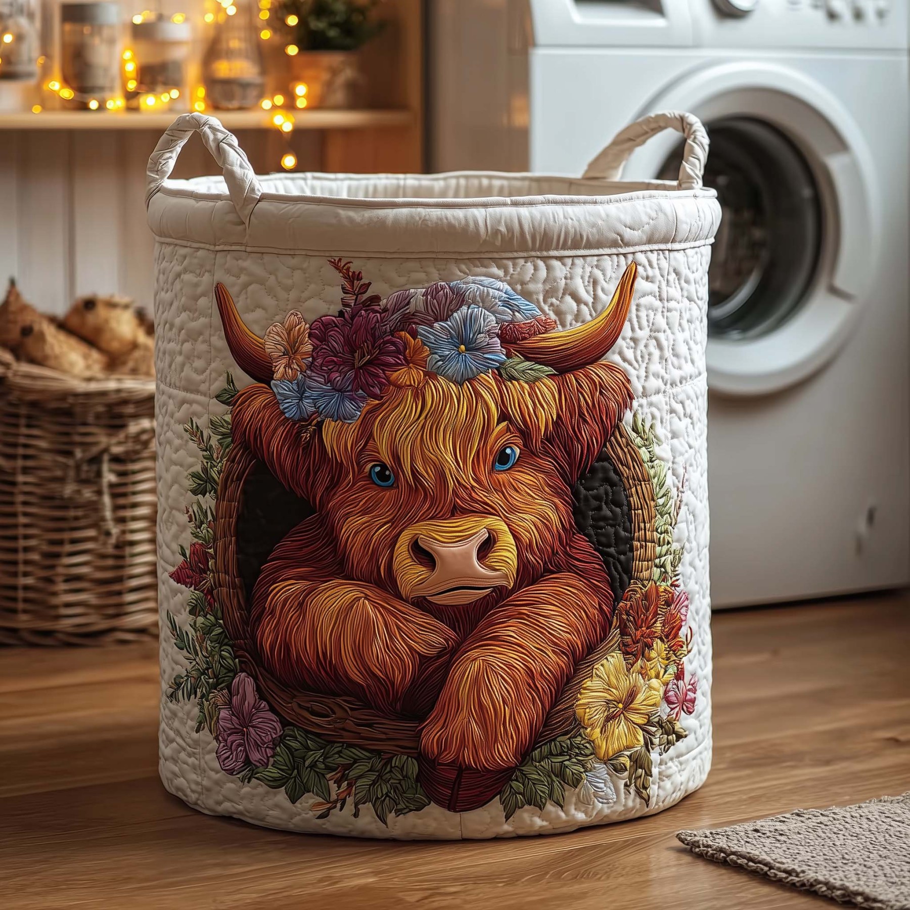 Holiday Farmstead Quilted Laundry Basket