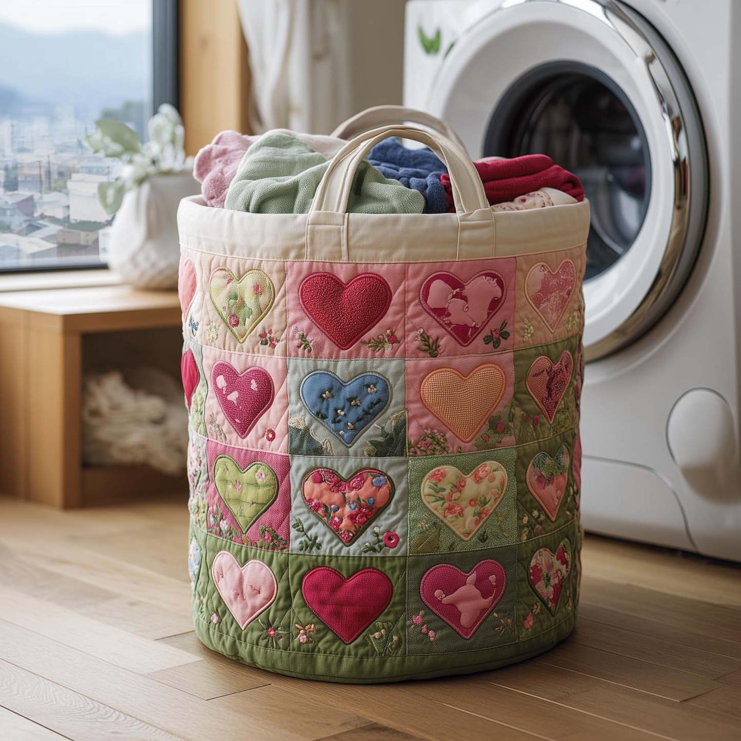 Blossom Mood Quilted Laundry Basket | heart