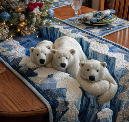 Polar Trail Quilted Table Runner Polar Bear Pattern Table Flag for Dining Room Decor | polar bear