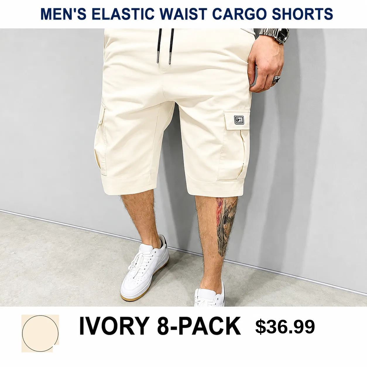 Men's 8-Pack Elastic Waist Drawstring Cargo Shorts