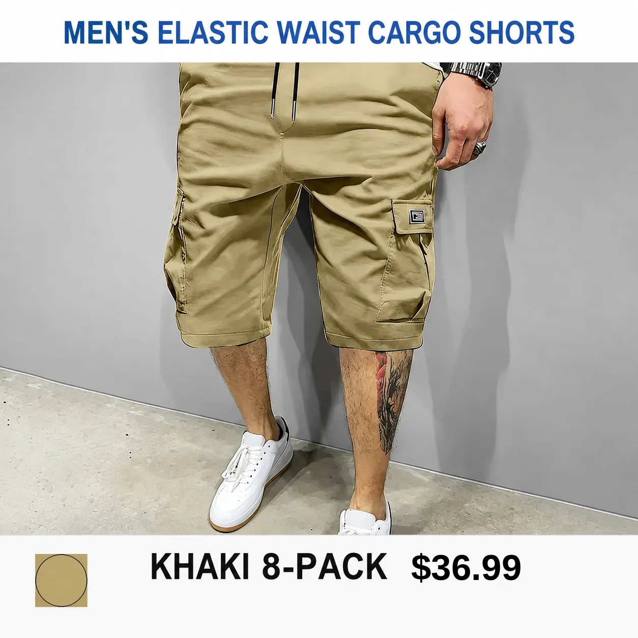 Men's 8-Pack Elastic Waist Drawstring Cargo Shorts