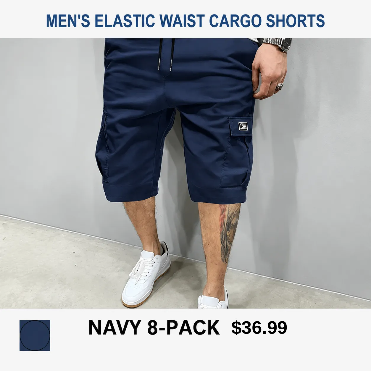 Men's 8-Pack Elastic Waist Drawstring Cargo Shorts