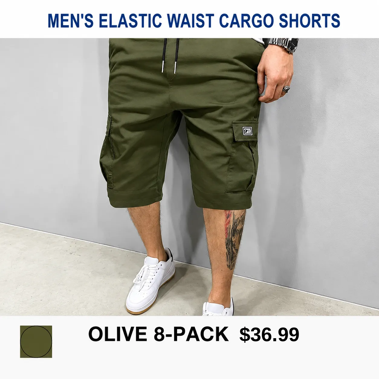 Men's 8-Pack Elastic Waist Drawstring Cargo Shorts