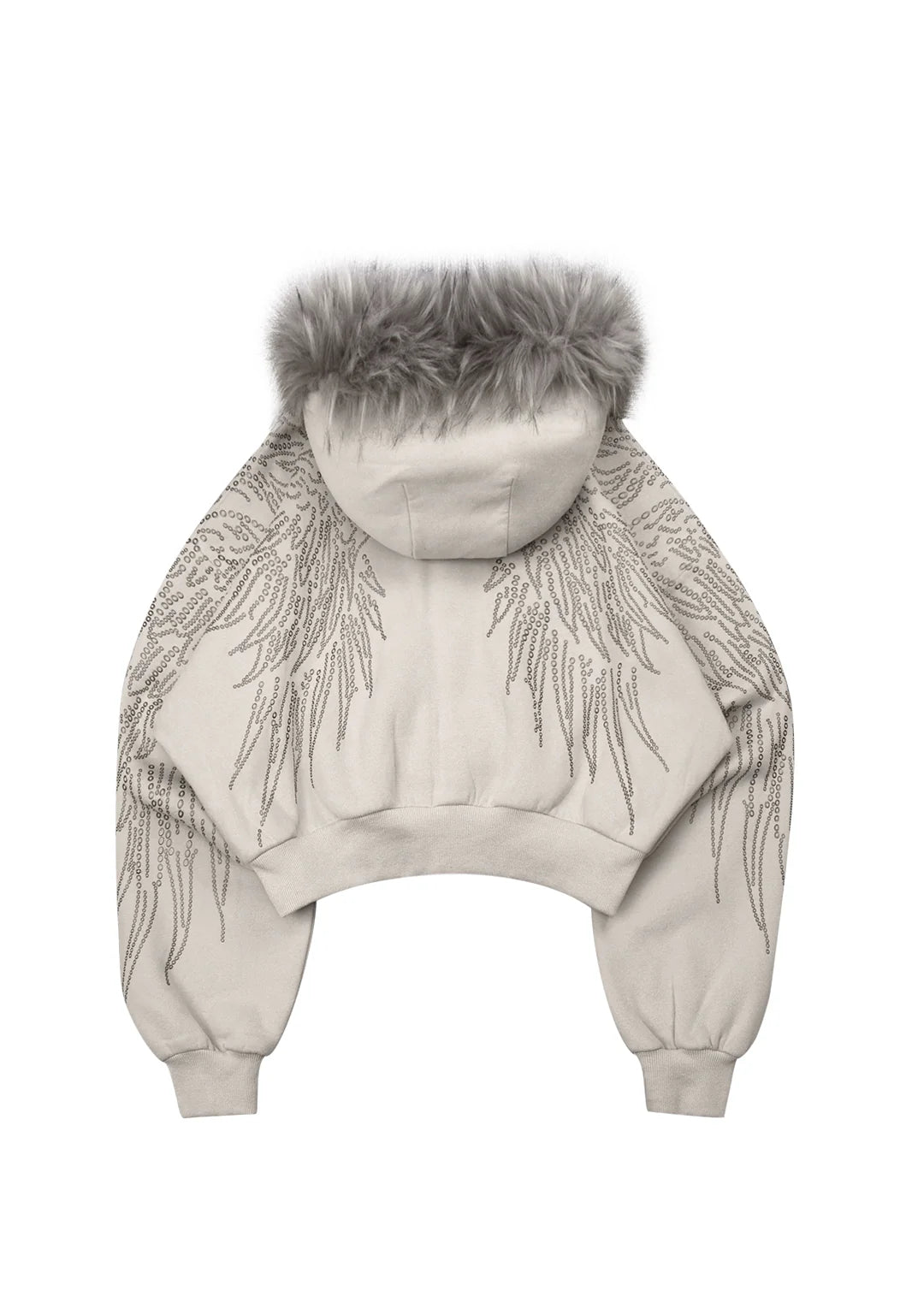 FALLEN FAUX FUR RHINESTONE ZIP TRACKSUIT WASHED BLACK (DETACHABLE FUR)