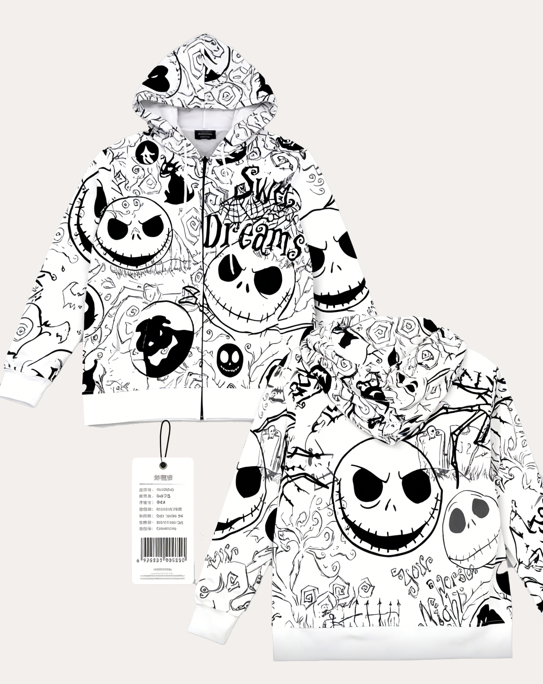 The Nightmare Before Christmas Off-White All-Over Graffiti Hoodie