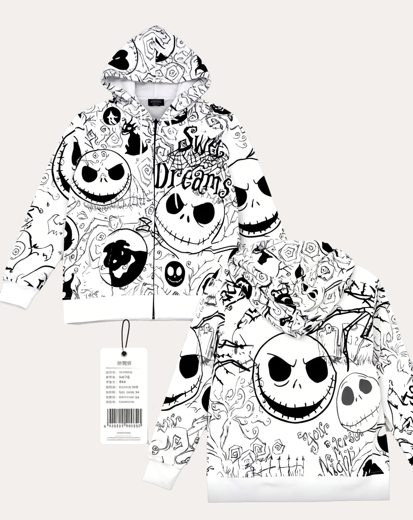 The Nightmare Before Christmas Off-White All-Over Graffiti Hoodie