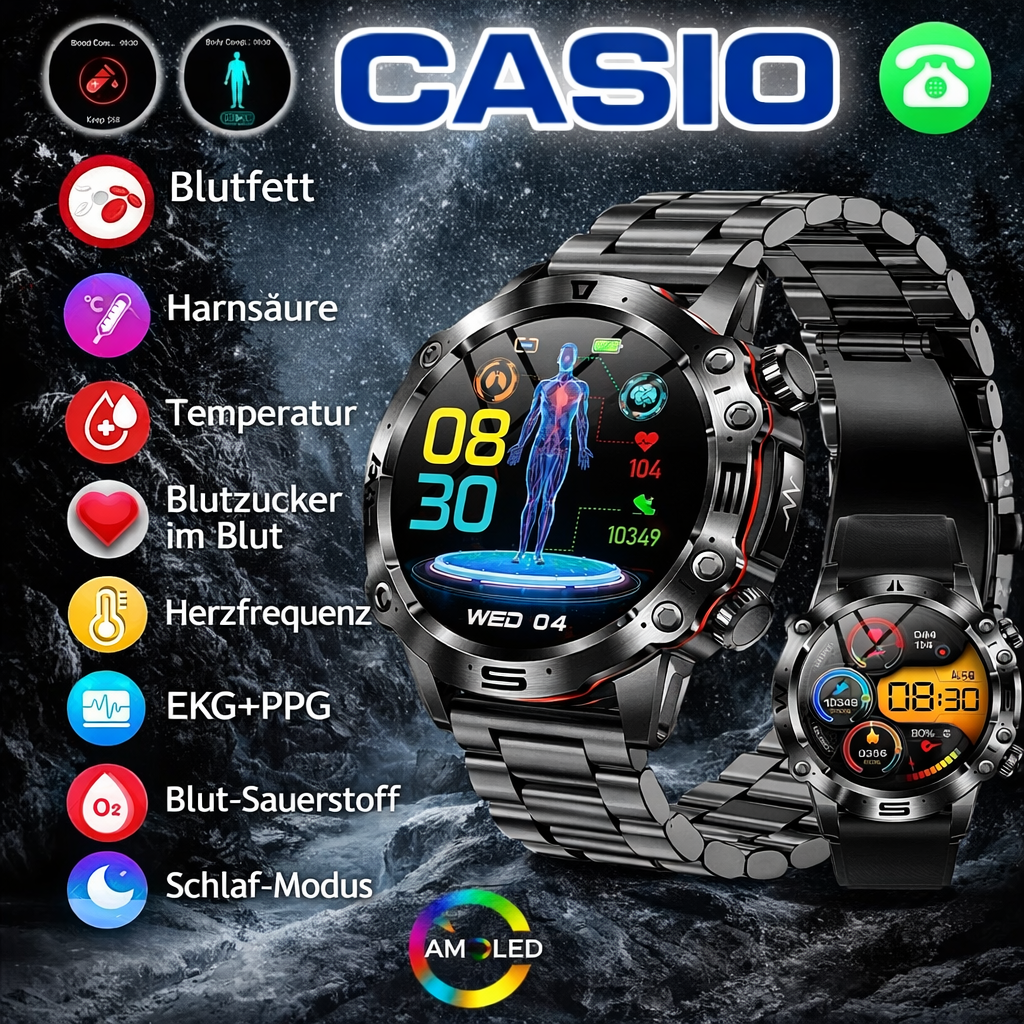 👉 CASIO AI – Intelligente medizinische Smartwatch 2026 ⌚️ EKG + PPG, Überwachung von Blutzucker, Fett und Harnsäure – Gesundheit und Stil in einem! 🏃‍♂️