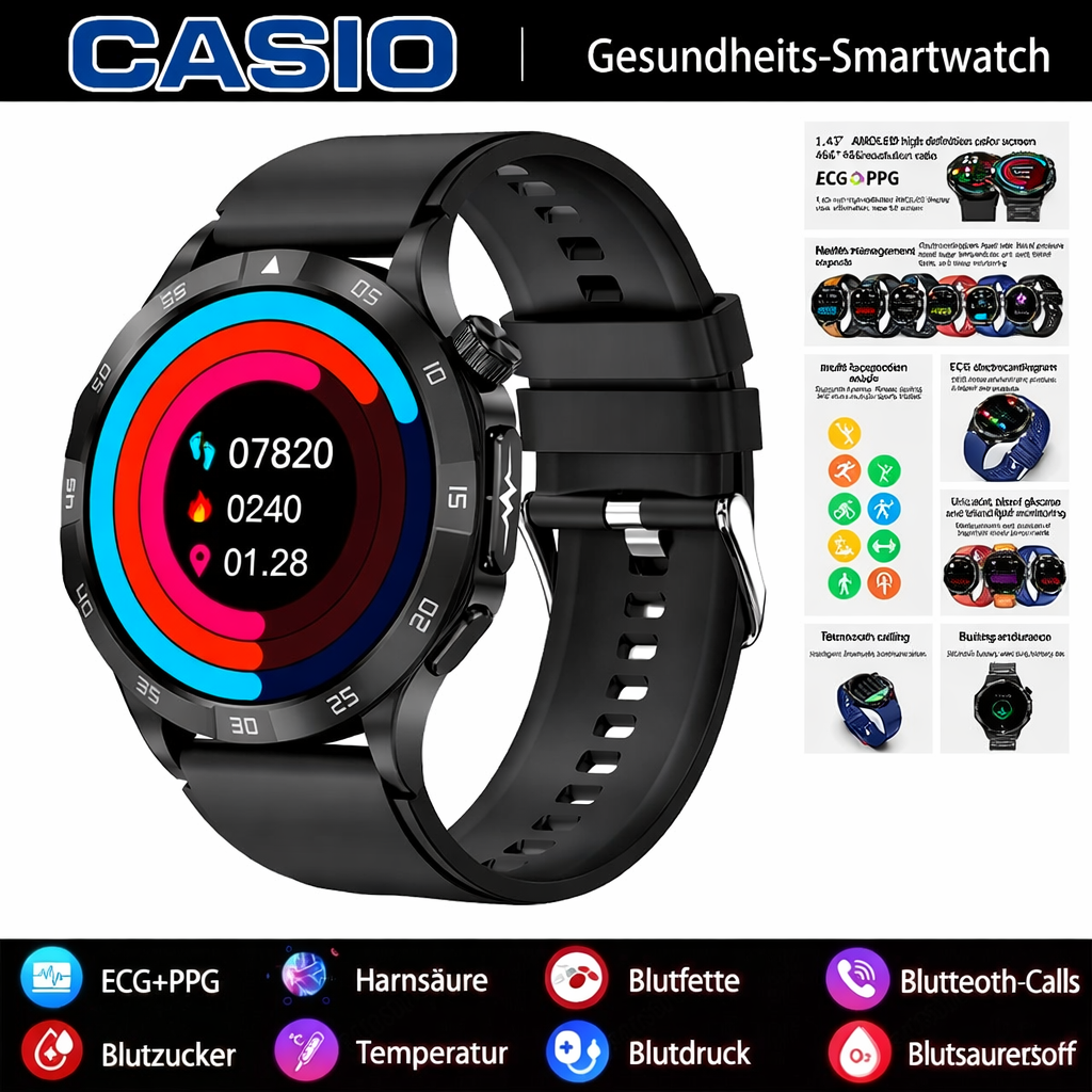 👉 CASIO AI – Intelligente medizinische Smartwatch 2026 ⌚️ EKG + PPG, Überwachung von Blutzucker, Fett und Harnsäure – Gesundheit und Stil in einem! 🏃‍♂️