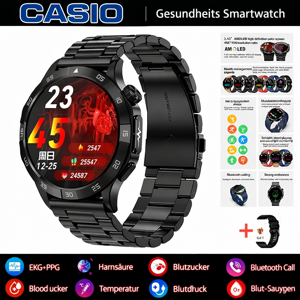 👉 CASIO AI – Intelligente medizinische Smartwatch 2026 ⌚️ EKG + PPG, Überwachung von Blutzucker, Fett und Harnsäure – Gesundheit und Stil in einem! 🏃‍♂️