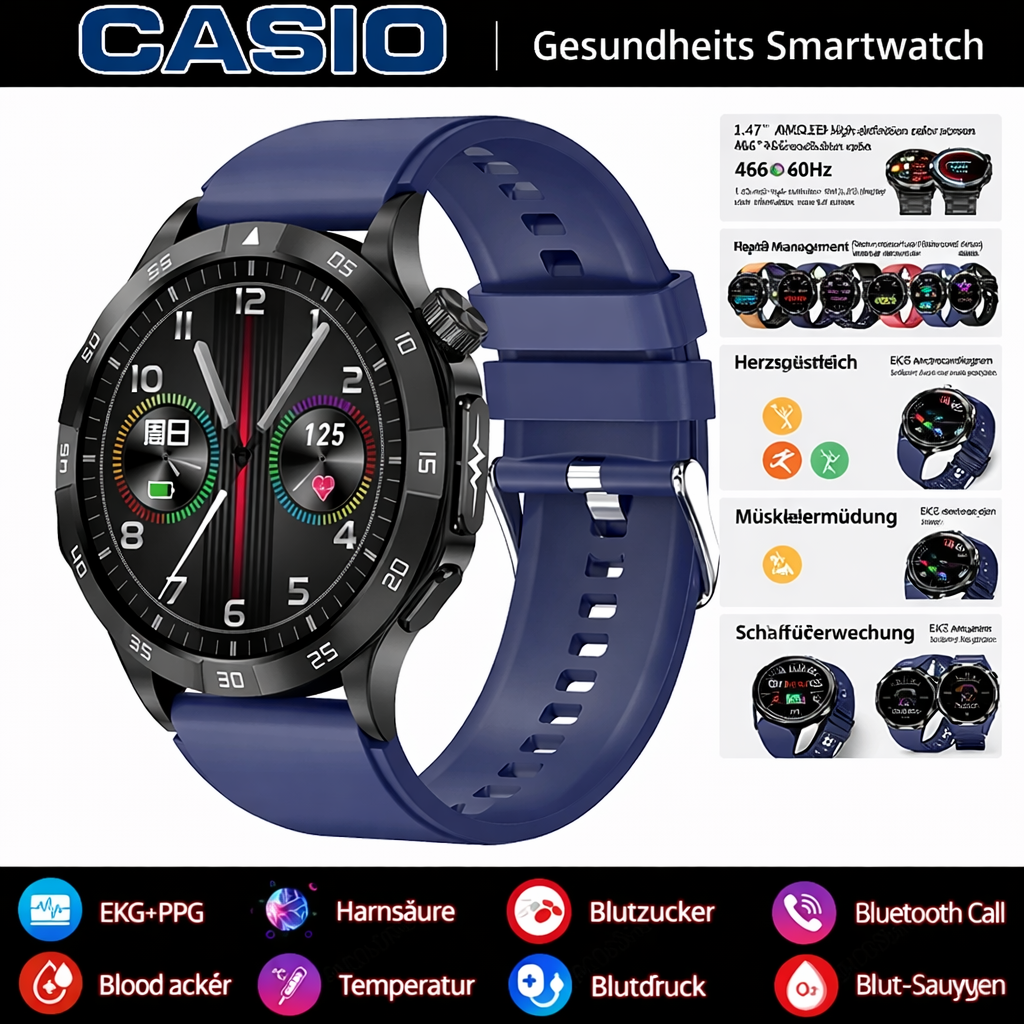 👉 CASIO AI – Intelligente medizinische Smartwatch 2026 ⌚️ EKG + PPG, Überwachung von Blutzucker, Fett und Harnsäure – Gesundheit und Stil in einem! 🏃‍♂️