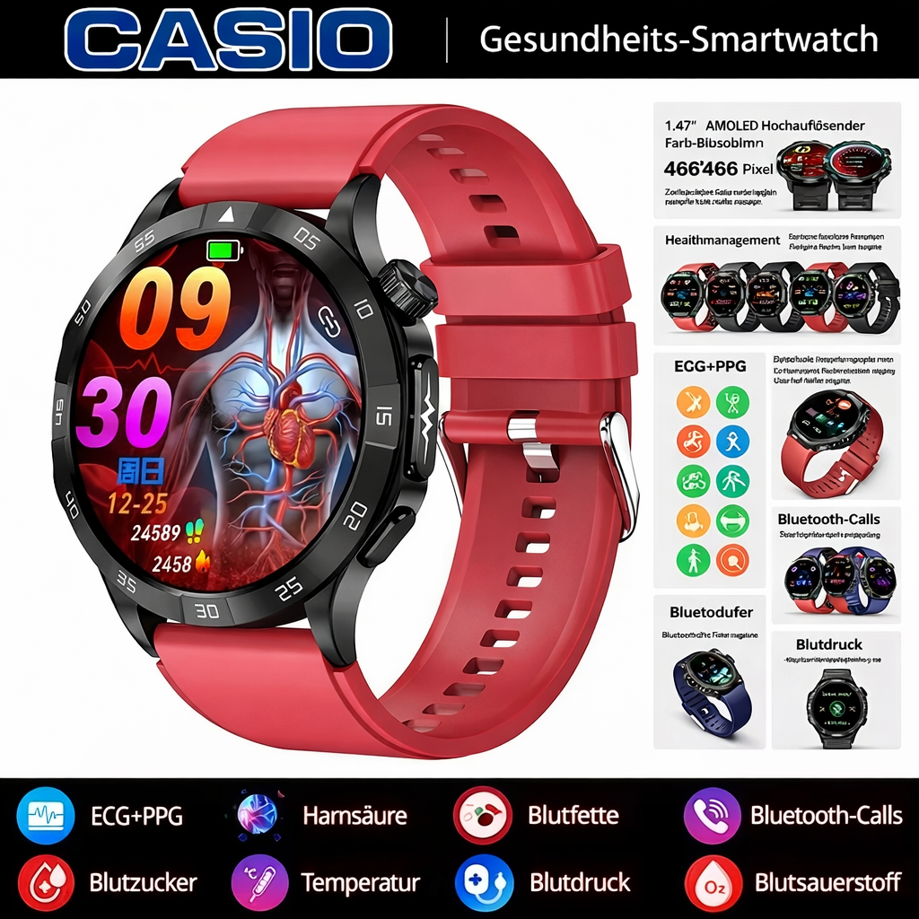 👉 CASIO AI – Intelligente medizinische Smartwatch 2026 ⌚️ EKG + PPG, Überwachung von Blutzucker, Fett und Harnsäure – Gesundheit und Stil in einem! 🏃‍♂️