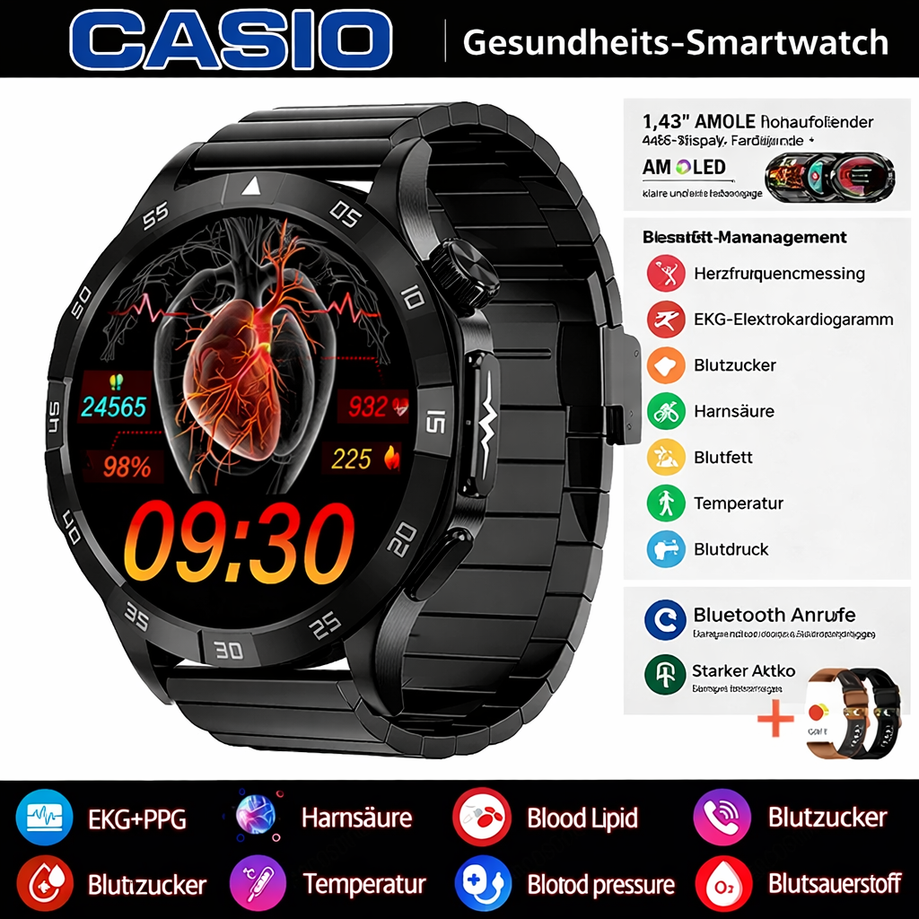 👉 CASIO AI – Intelligente medizinische Smartwatch 2026 ⌚️ EKG + PPG, Überwachung von Blutzucker, Fett und Harnsäure – Gesundheit und Stil in einem! 🏃‍♂️