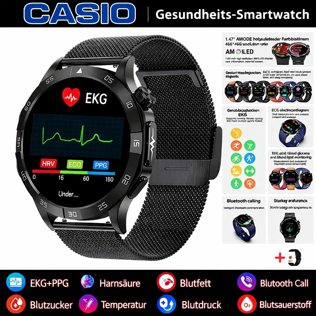👉 CASIO AI – Intelligente medizinische Smartwatch 2026 ⌚️ EKG + PPG, Überwachung von Blutzucker, Fett und Harnsäure – Gesundheit und Stil in einem! 🏃‍♂️