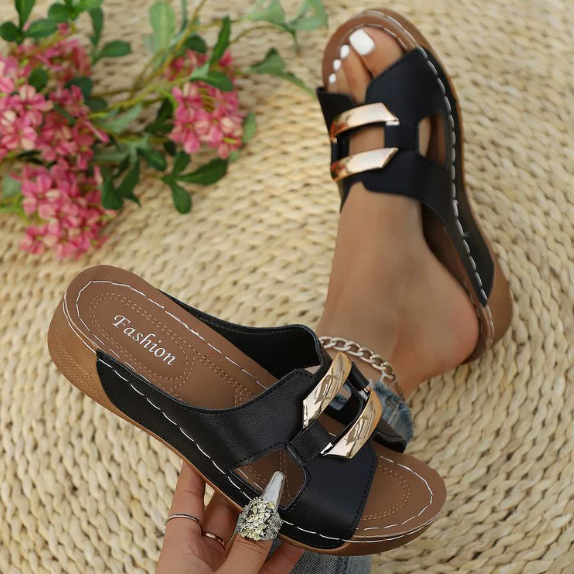 Women's Peep Toe Wedge Slide Sandals Slip On Comfort Arch Support Casual Shoes
