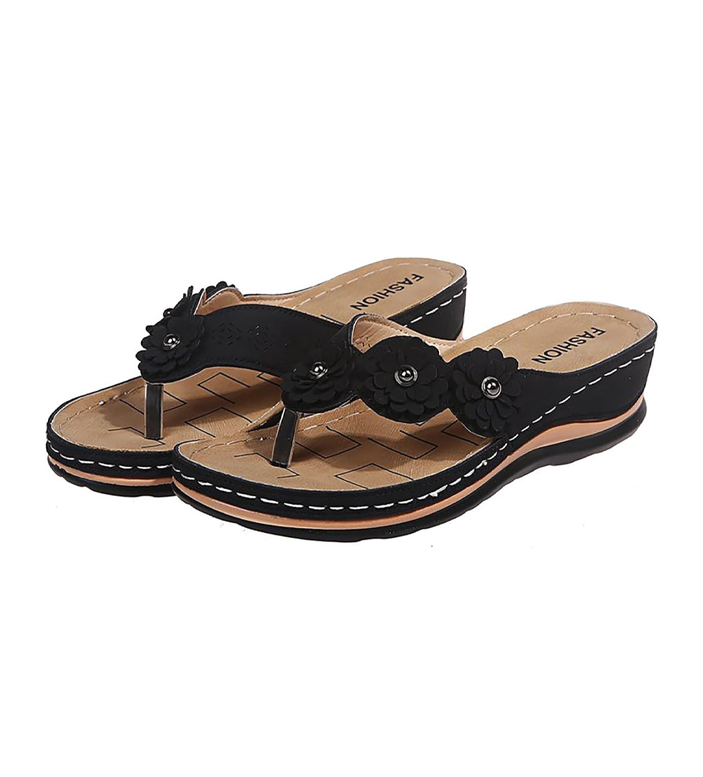 Women's Flowers Flip Flops Summer Sandals for Women Wedge Shoes Comfortable Casual Dressy Platform Sandal