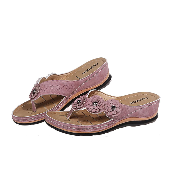 Women's Flowers Flip Flops Summer Sandals for Women Wedge Shoes Comfortable Casual Dressy Platform Sandal