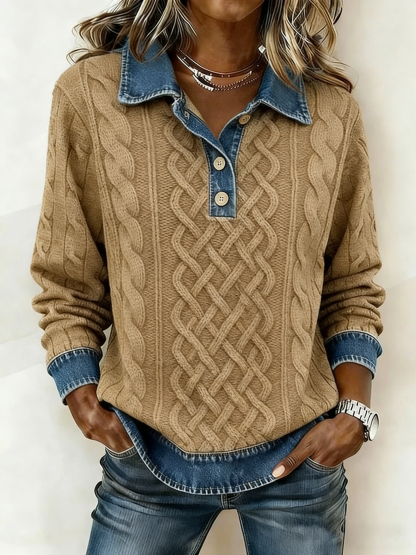 Clearance Sale! 🔥 Women's Cashmere Knit Collared Denim Top